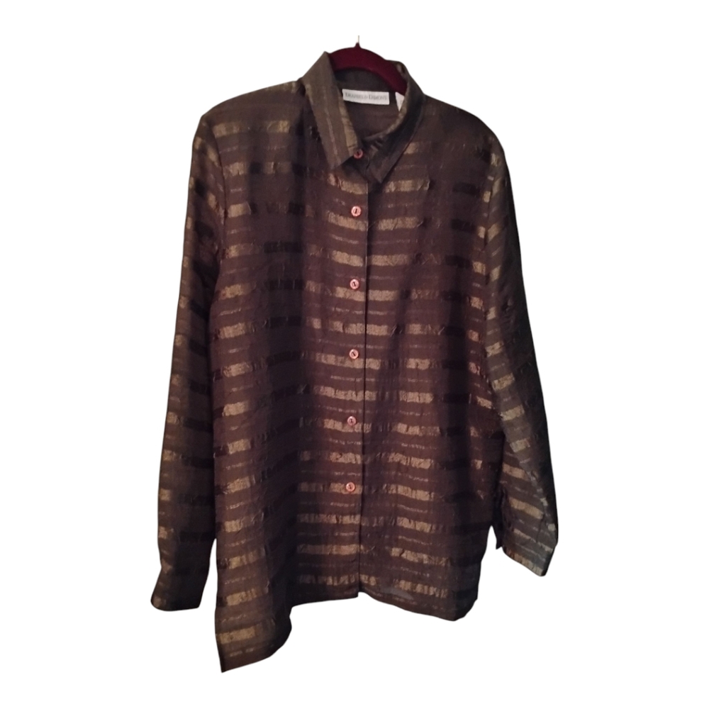 Draper's & Damon's Blouse, Semi-Sheer, Striped, Olive Green, Size M, Pre-owned